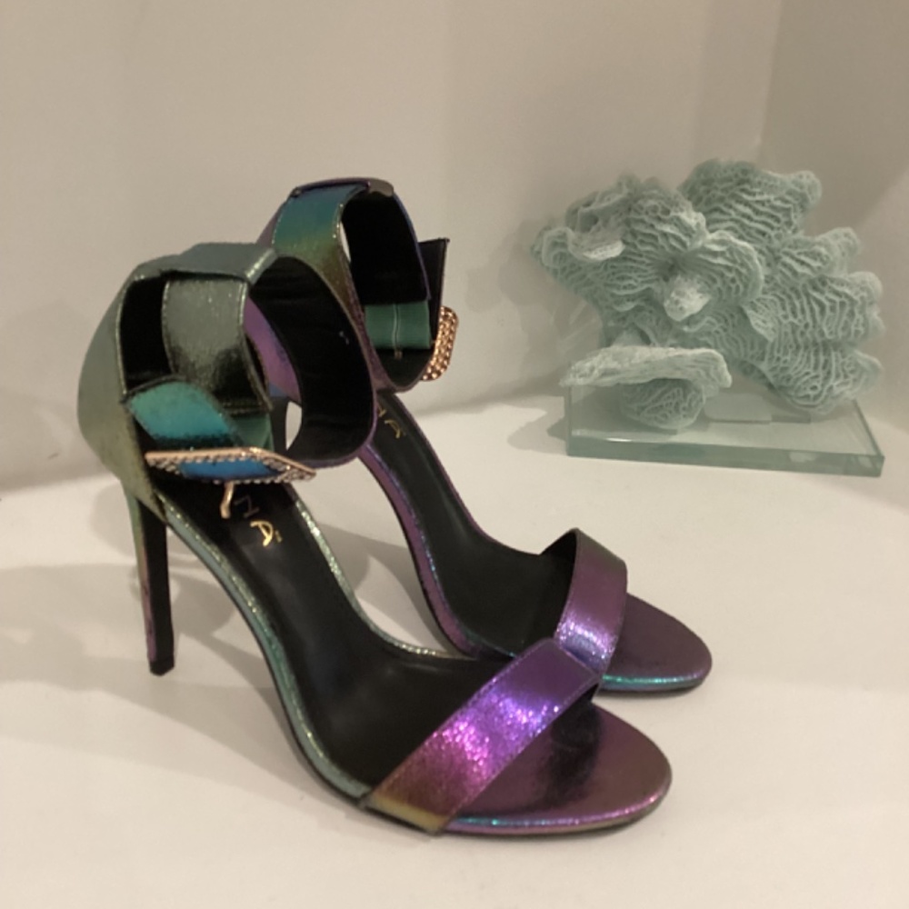 Liliana Heels Strappy Synth Leather Gorgeous Sandals Heels Crystal buckle 10 - Picture 4 of 13